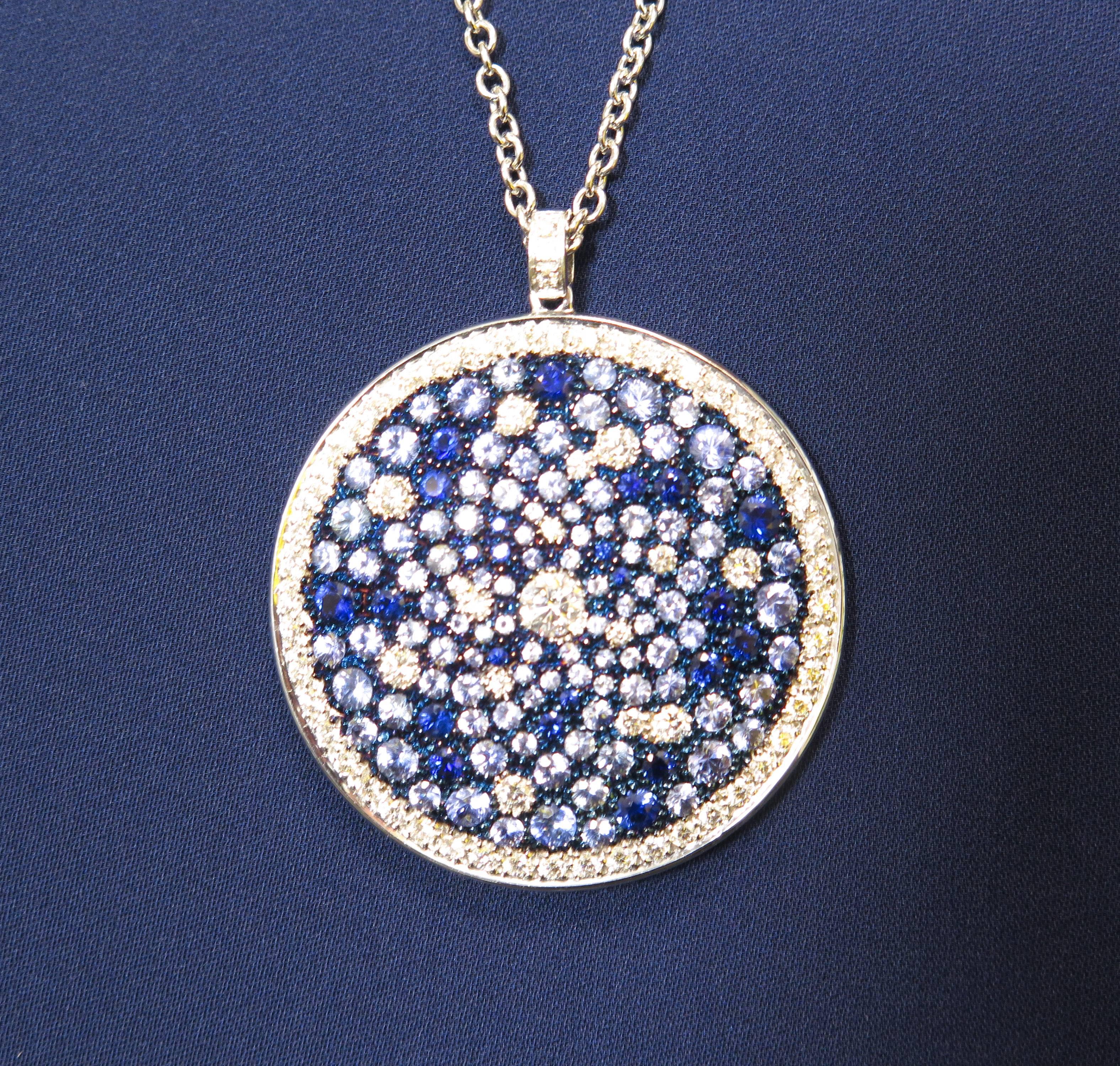 Round Multi-Color Sapphire and Diamond White Gold Pendant 3