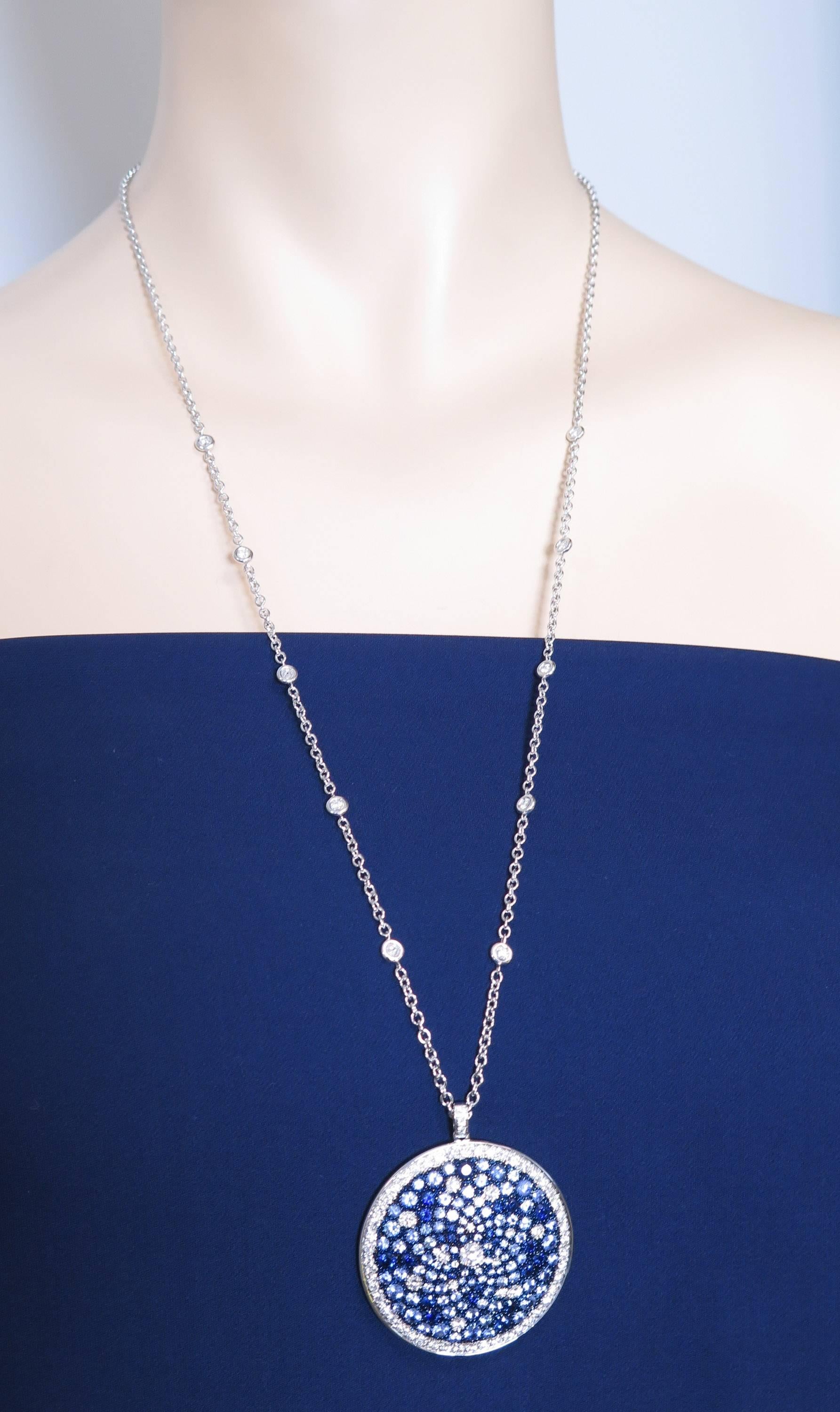 Round Multi-Color Sapphire and Diamond White Gold Pendant 4