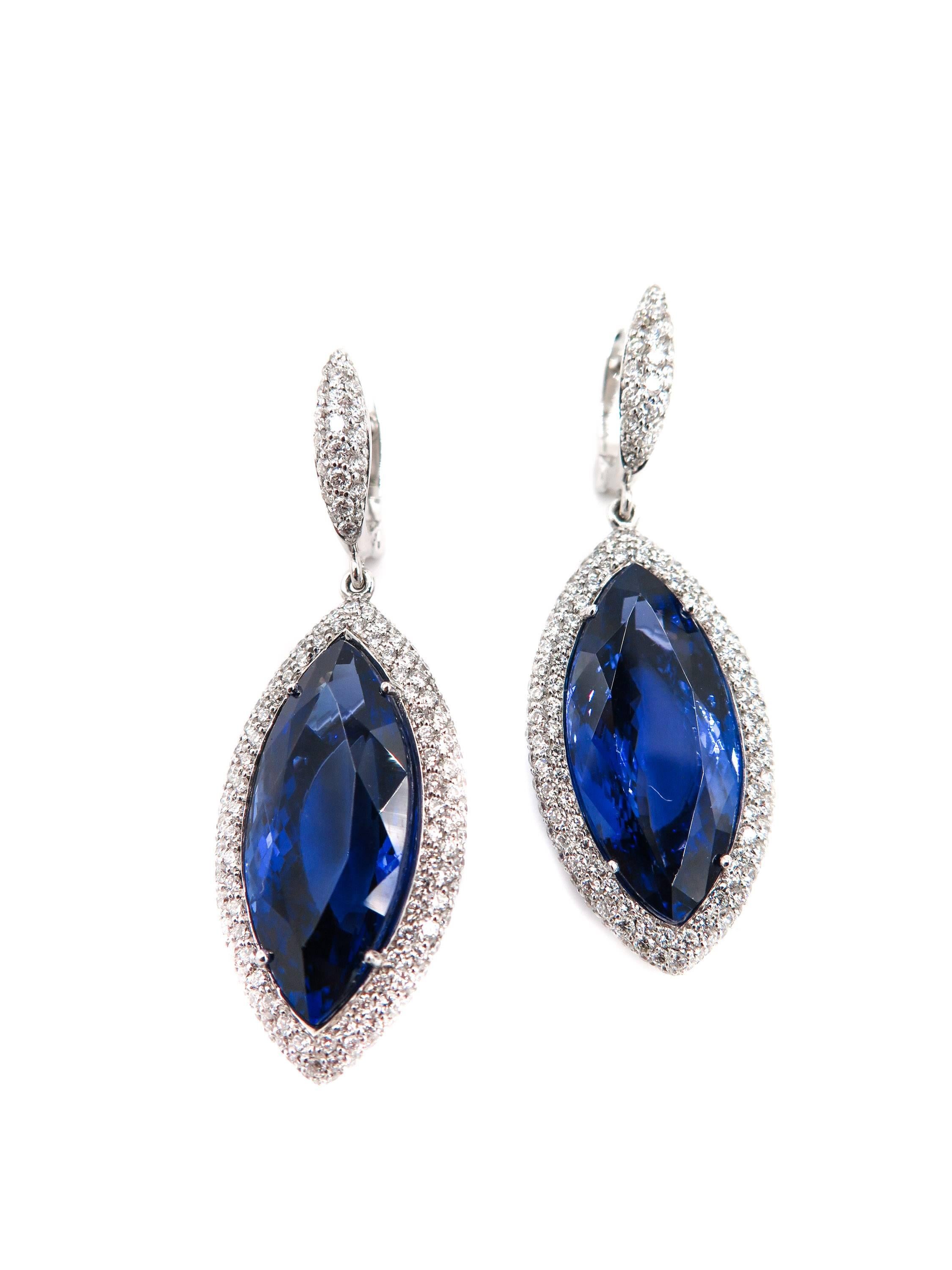 Marquise Cut Tanzanite Diamond Drop Earrings