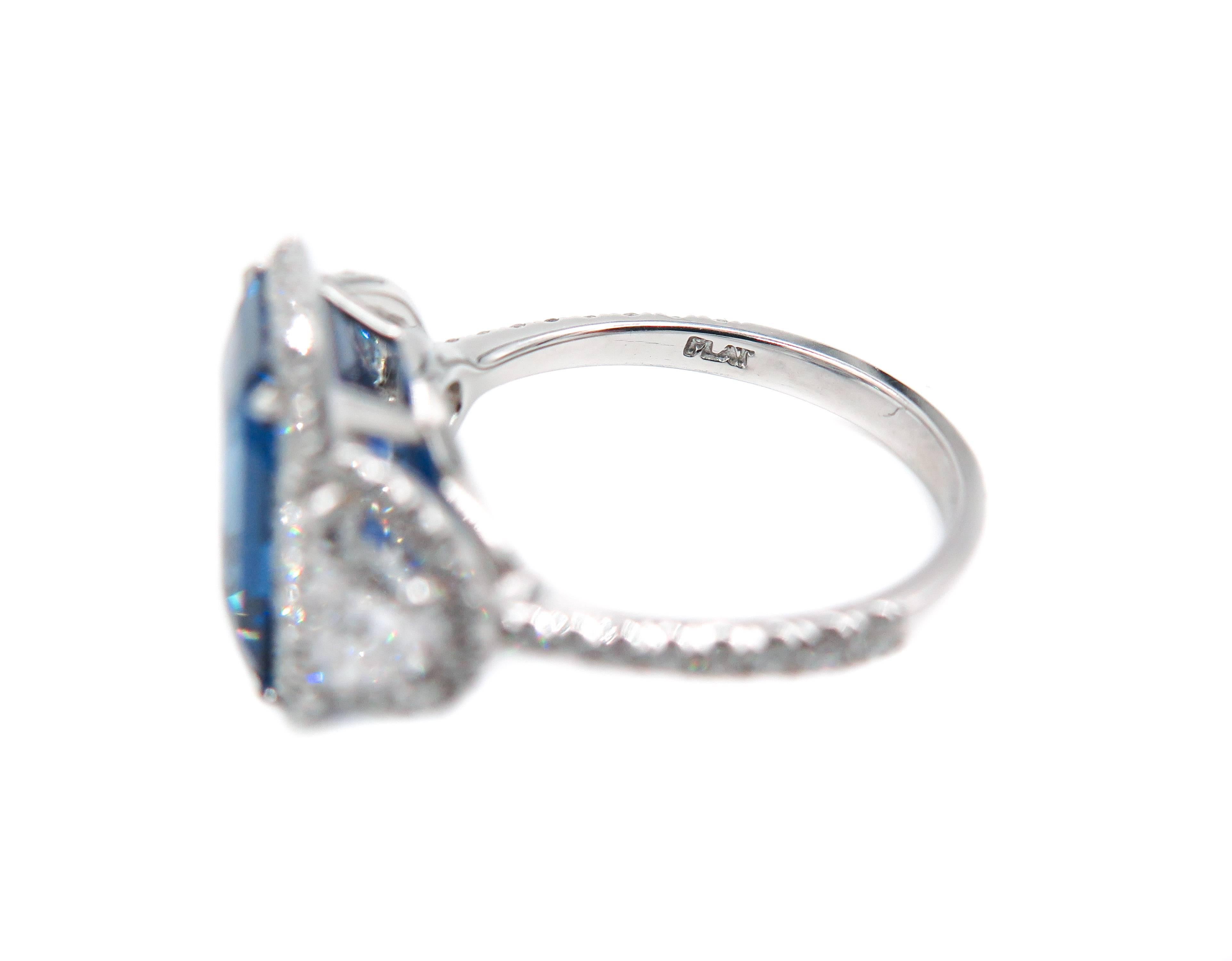 Certified Unheated Ceylon Sapphire and Diamond Platinum Ring 1