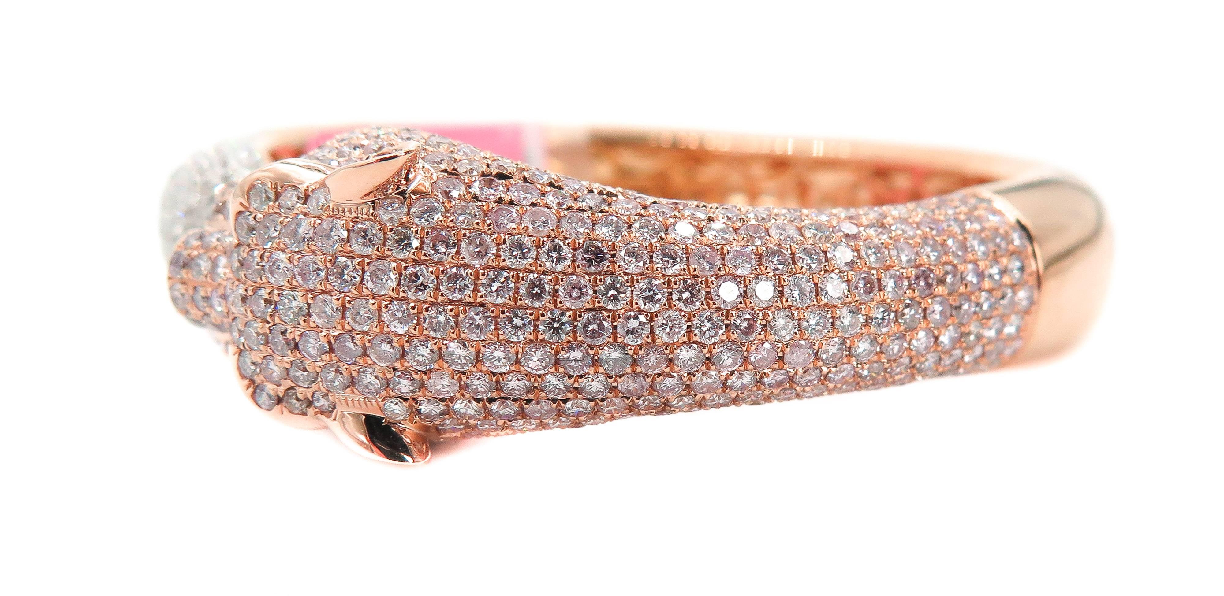 Natural Pink Diamond Panther Rose Gold Cuff Bracelet In New Condition In Greenwich, CT