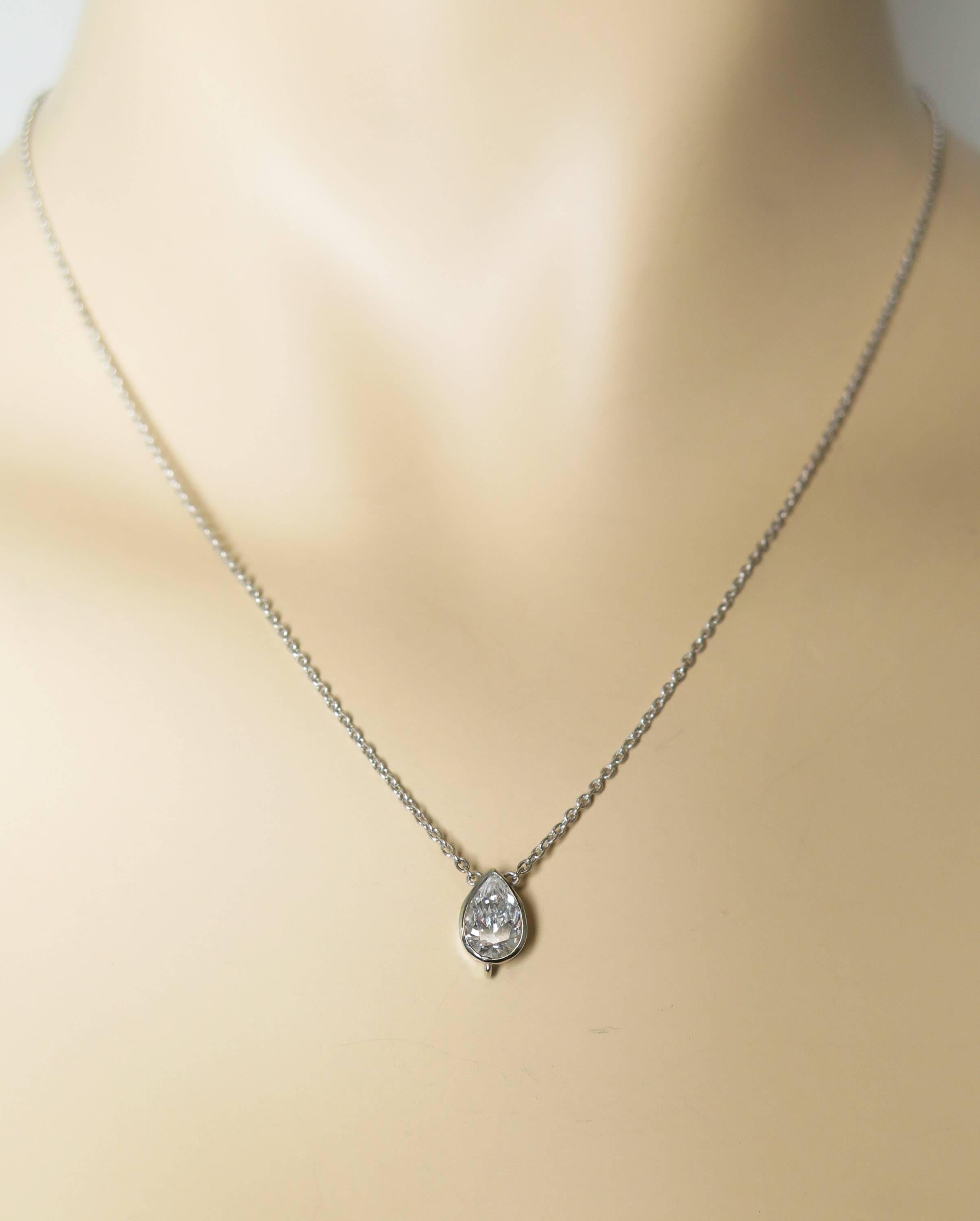 GIA Certified Pear Shaped Diamond Platinum Pendant  In New Condition In Greenwich, CT