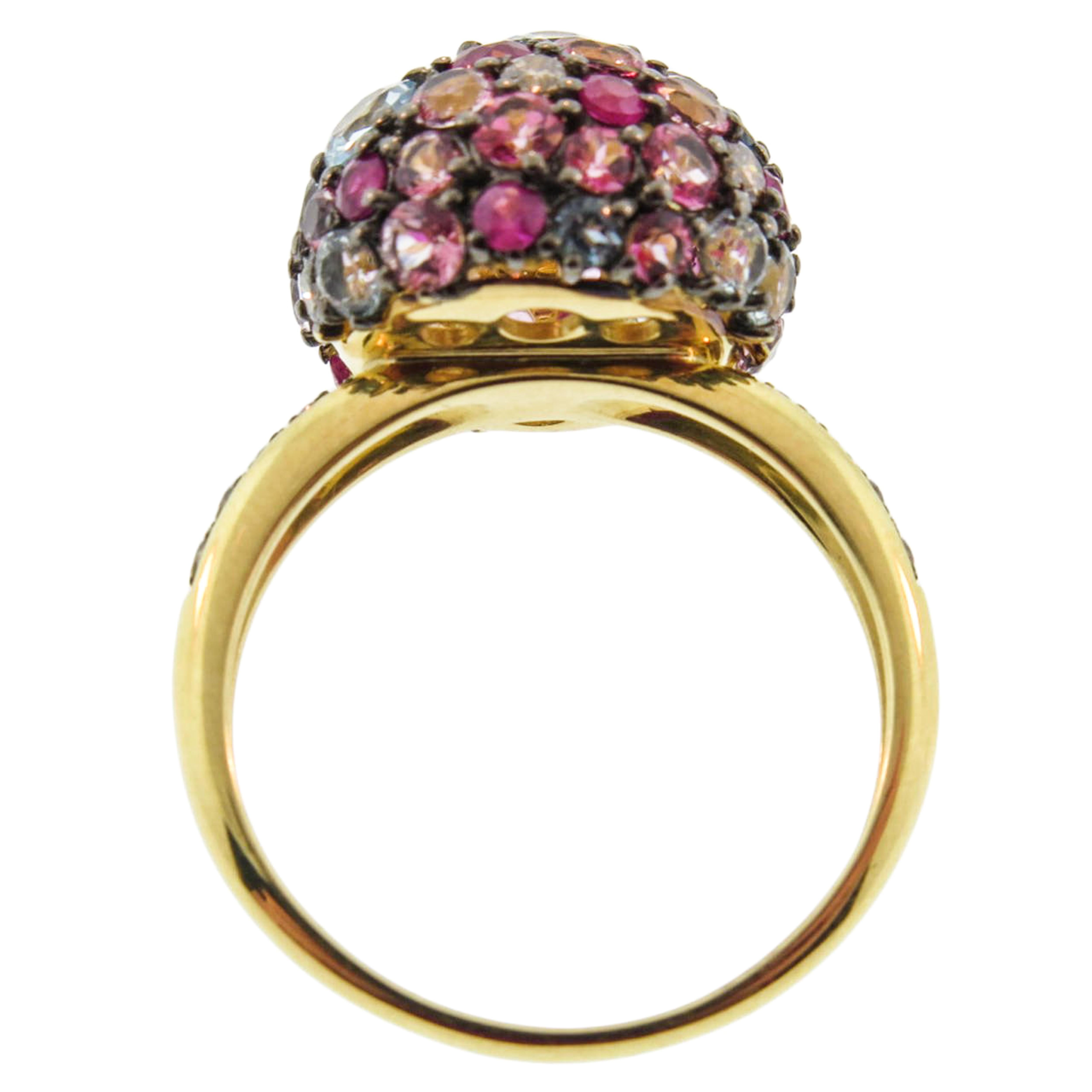 Round Cut 18 Karat Ruby, Topaz and Sapphires Pave Ball Ring by Brumani