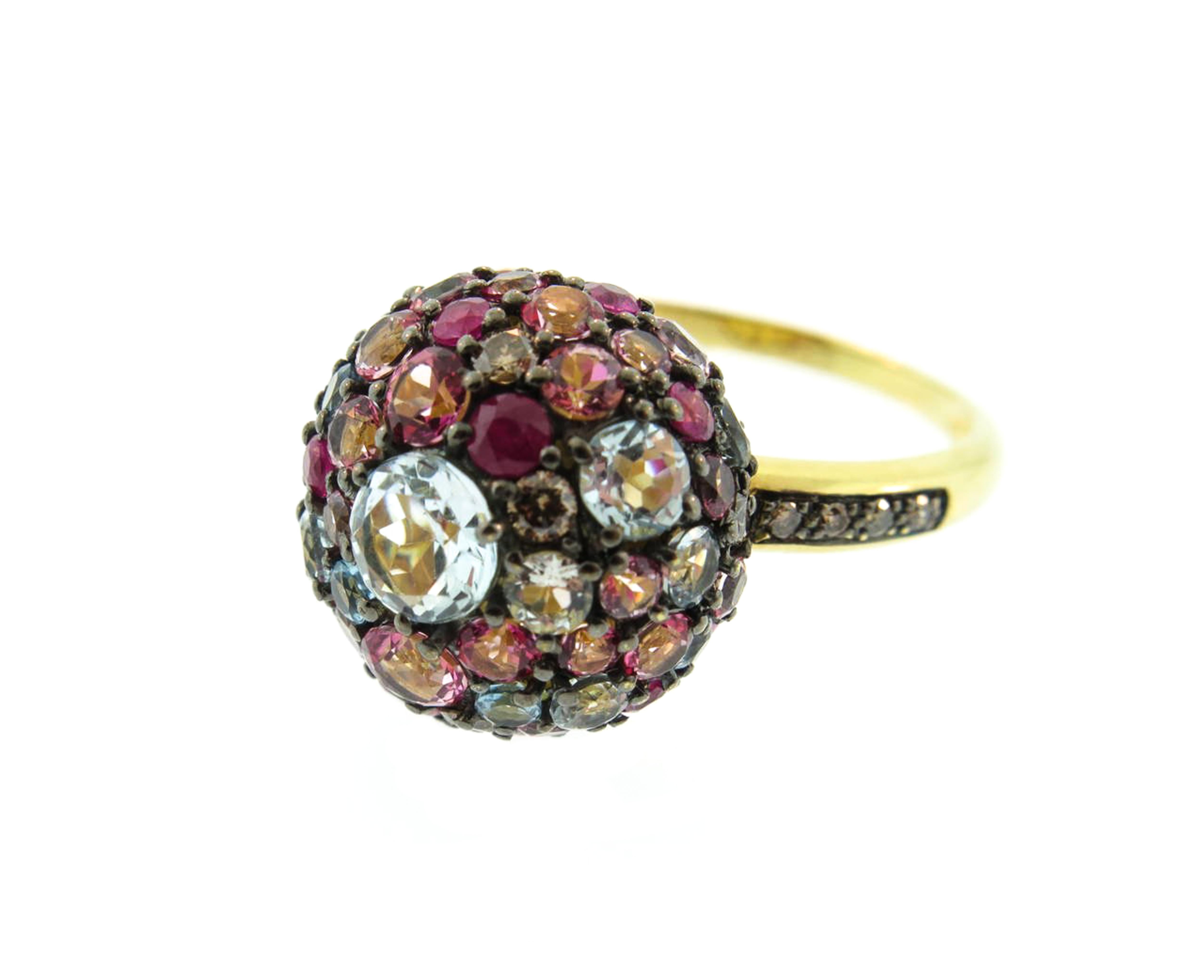 18 Karat Ruby, Topaz and Sapphires Pave Ball Ring by Brumani In New Condition In Greenwich, CT