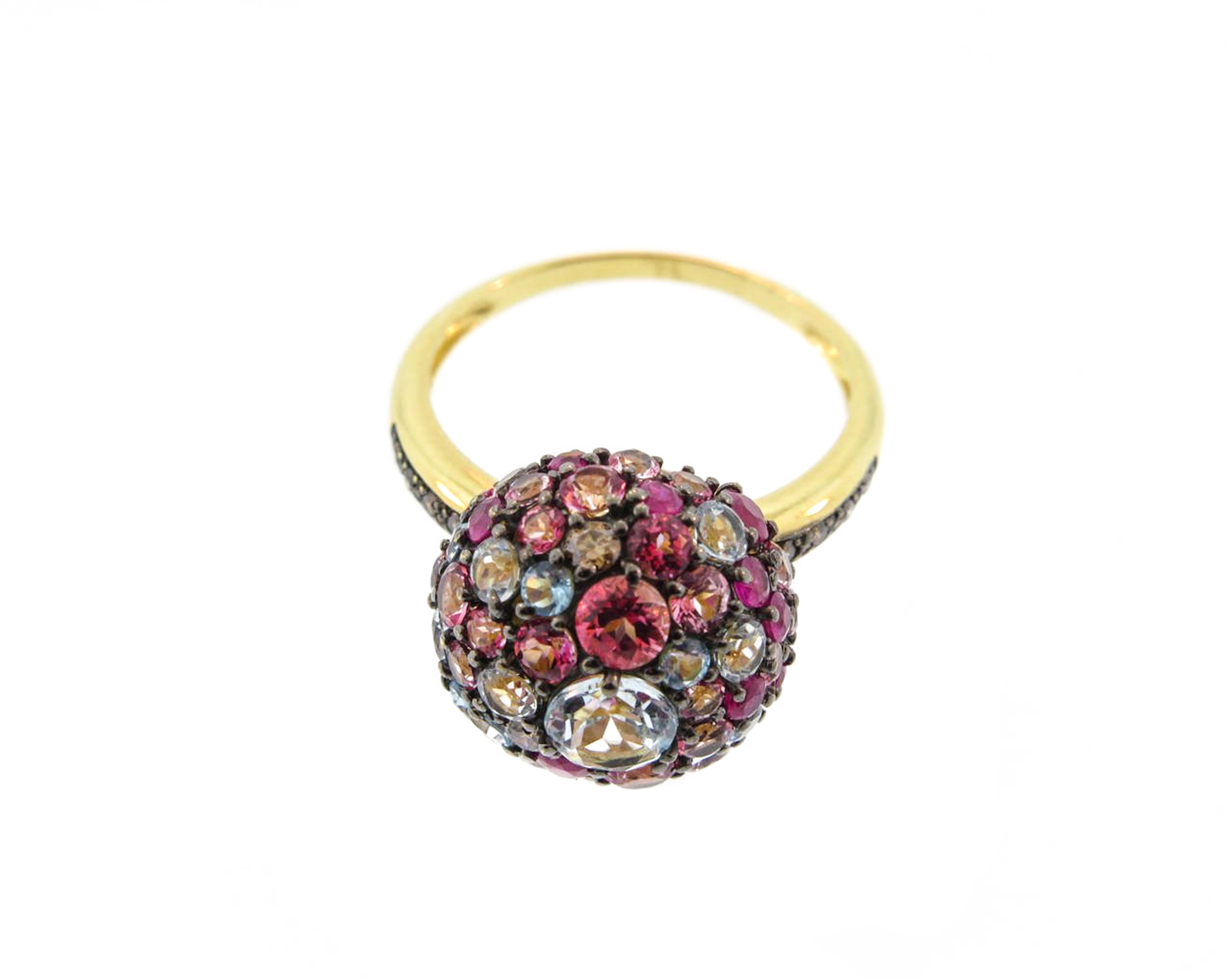 Artist 18 Karat Ruby, Topaz and Sapphires Pave Ball Ring by Brumani