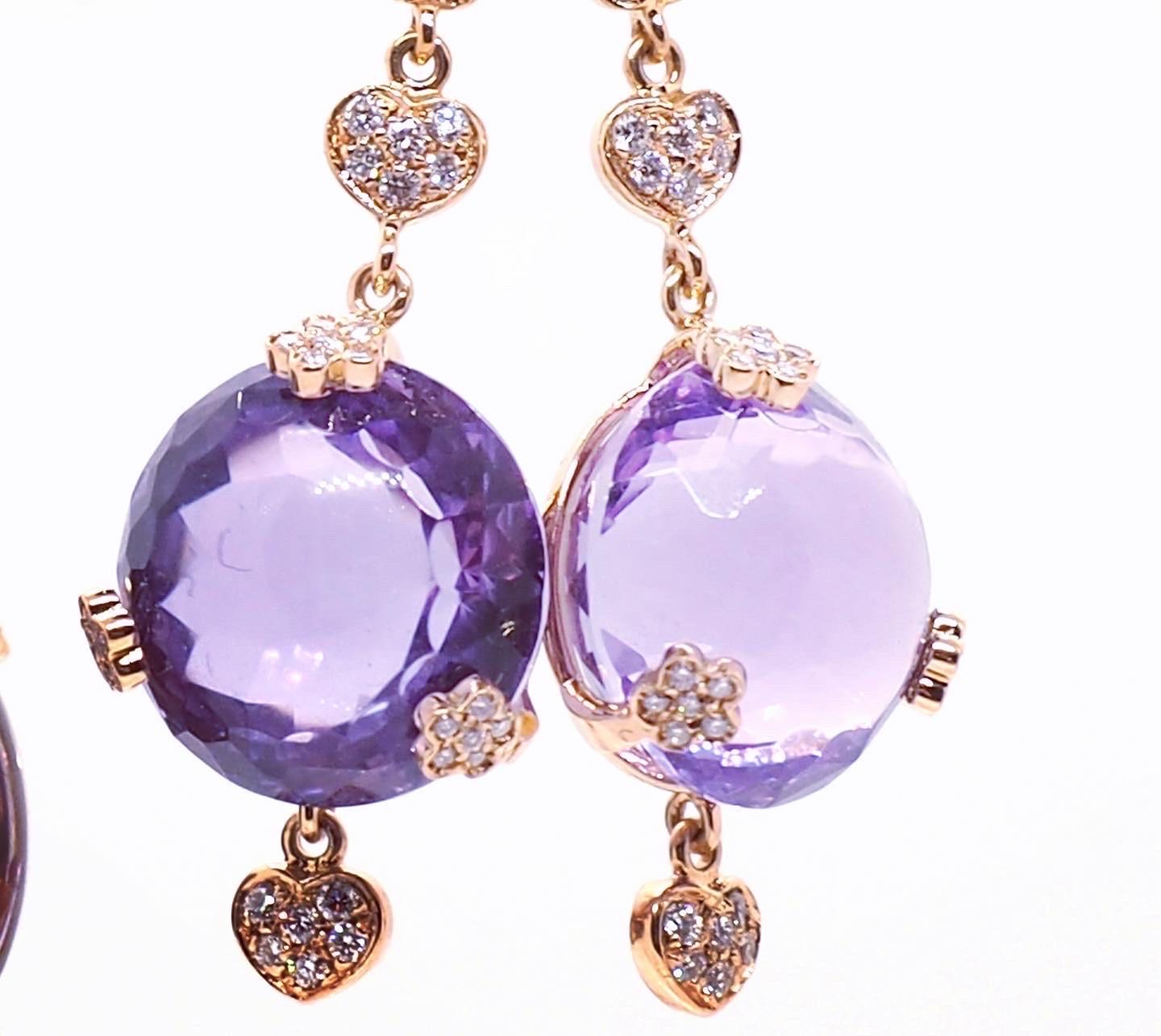 Pasquale Bruni Sissi Amethyst Diamond Gold Earrings 18k In Excellent Condition In Geneva, CH