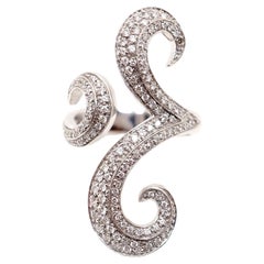 Diamond Ring Paved 18 Karat White Gold Spiral Shape Curved Ring 
