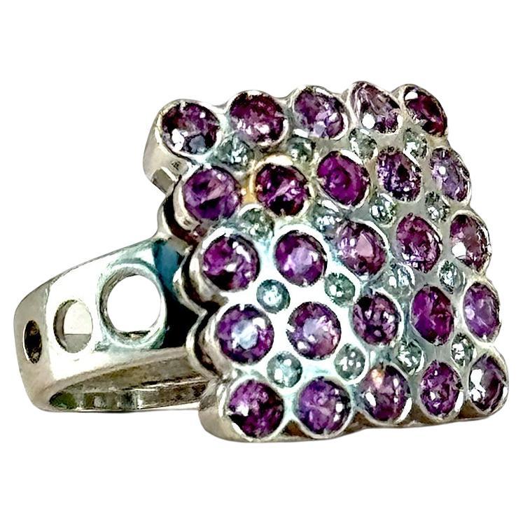 Rose Sapphires and Diamond 18K White Gold Cocktail Ring For Sale