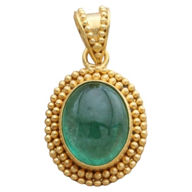 Steven Battelle: ciondolo in oro 18 carati con smeraldo cabochon da 3,2 carati