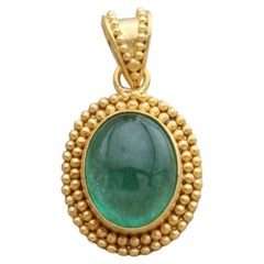 Steven Battelle 3.2 Carat Cabochon Emerald 18K Gold Pendant