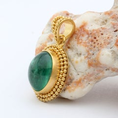 Steven Battelle 3.2 Carat Cabochon Emerald 18K Gold Pendant