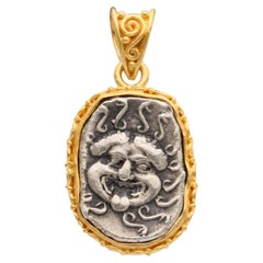 Ancient Greek 5th Century BC Protective Medusa Coin 18K Gold Pendant