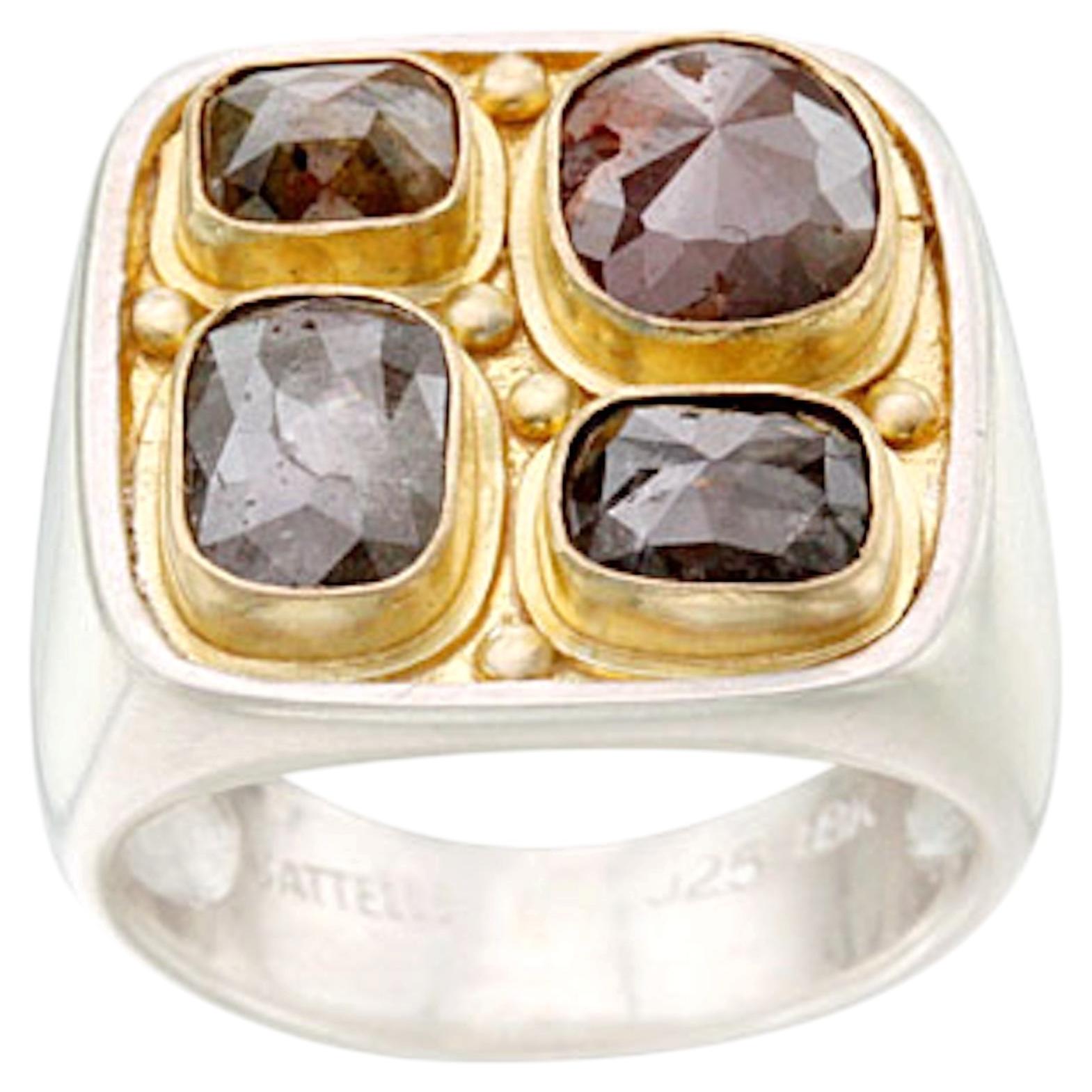 Steven Battelle 4.0 Carats Rough Rose-Cut Diamond 18K/Sterling Silver Ring