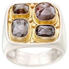 Anello di Steven Battelle con diamante grezzo da 4,0 carati con taglio a rosa, in argento sterling e oro 18 carati