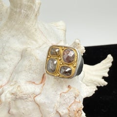 Anello di Steven Battelle con diamante grezzo da 4,0 carati con taglio a rosa, in argento sterling e oro 18 carati