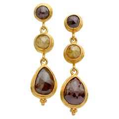 Steven Battelle 4.4 Carats Multi-Stone Colored Diamond 18K Gold Post Earrings