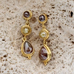 Steven Battelle 4.4 Carats Multi-Stone Colored Diamond 18K Gold Post Earrings