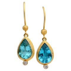 Steven Battelle 3.2 Carats Apatite Diamonds 18K Gold Wire Earrings
