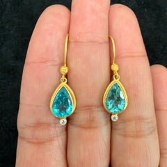 Steven Battelle 3.2 Carats Apatite Diamonds 18K Gold Wire Earrings