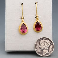 Steven Battelle 2.5 Carats Pink Tourmaline 18K Gold Wire Earrings
