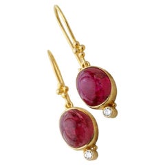 Steven Battelle 6.6 Carats Pink Tourmaline Diamond 18K Gold Wire Earrings