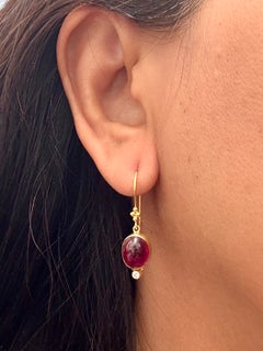 Steven Battelle 6.6 Carats Pink Tourmaline Diamond 18K Gold Wire Earrings