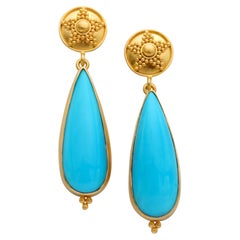 Steven Battelle 11.0 Carats Sleeping Beauty Turquoise 18K Gold Post Earrings