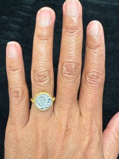 Silberne „SunFace“-Münze aus dem Indien des 19. Jahrhunderts, 18-karätiger Goldring