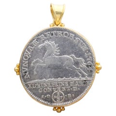 Northwest Germany 1700's Silver 1/3 Thaler Horse Coin 18K Gold Pendant