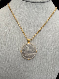 Northwest Germany 1700's Silver 1/3 Thaler Horse Coin 18K Gold Pendant