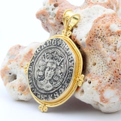 Medieval England 1400's Henry VI Silver Gros Coin 18K Gold Pendant