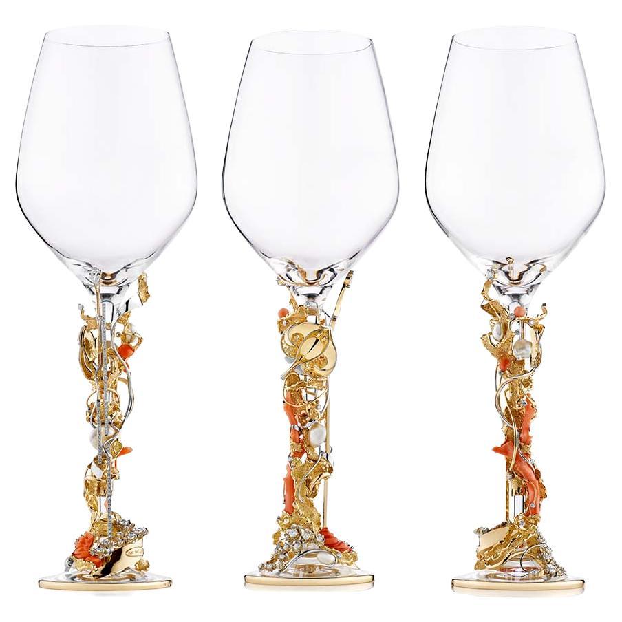 Paul Amey 18k "Oceana" Red Wine and/or Champagne Stemware Handcrafted by Artisan For Sale