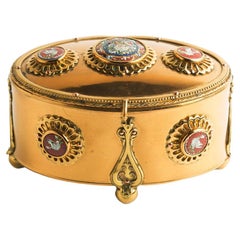 Jewellery Box in Gilded Metal with Micromosaics Early 1900s