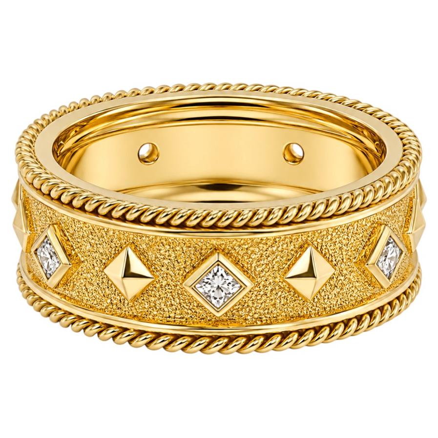 Bague Vitolo en or jaune 18 carats, finition florentine, sertie de diamants