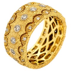 Bague italienne en or bicolore 18 carats avec diamants, finition florentine
