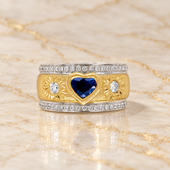 Vitolo Heart Blue Sapphire Two-Tone 18 Karat Gold Diamond Ring