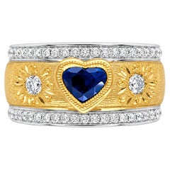 Vitolo Heart Blue Sapphire Two-Tone 18 Karat Gold Diamond Ring