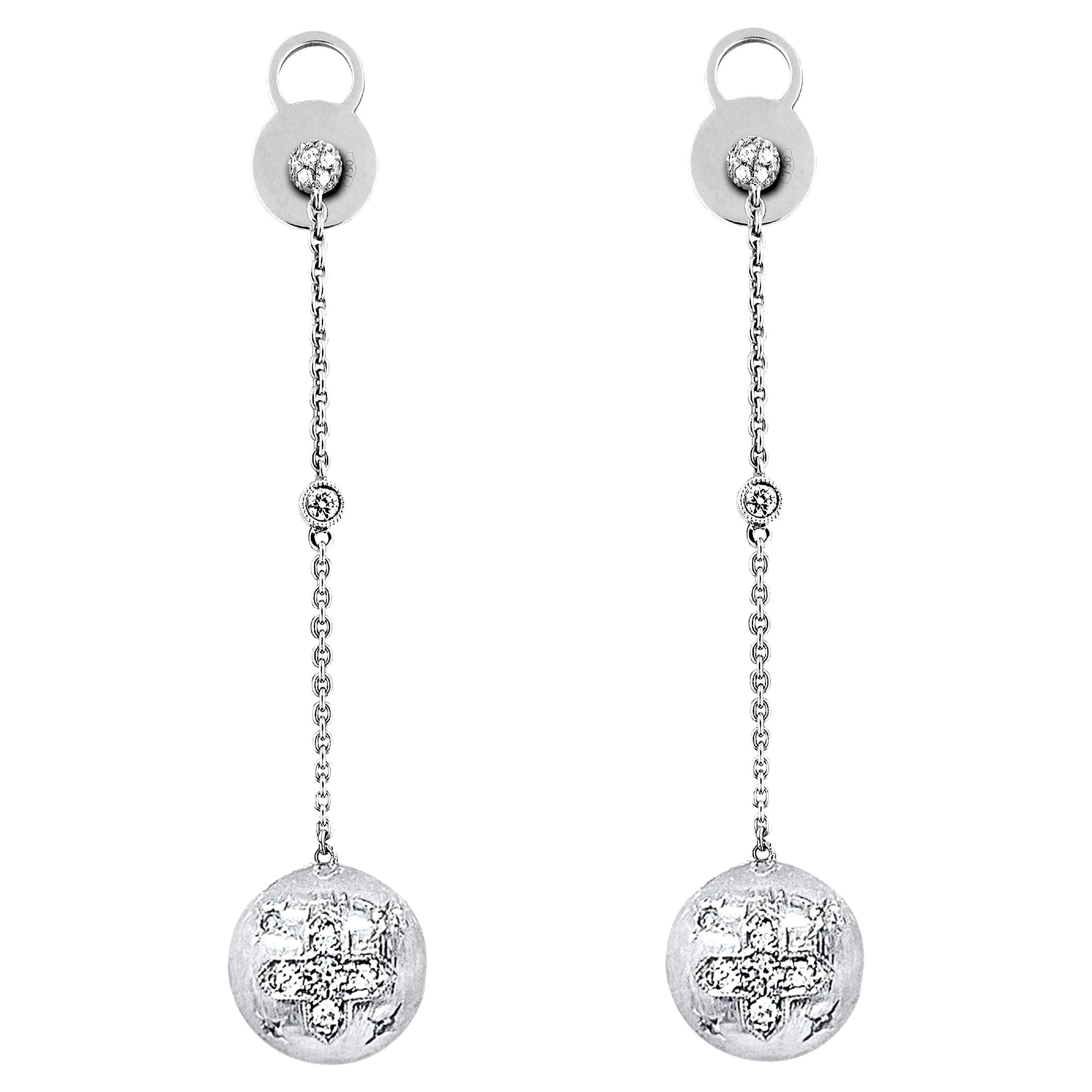 18 Karat White Gold Etruscan Style Drop Earrings