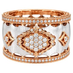 Vitolo 18K White and Rose Gold Diamond Wide Band Ring