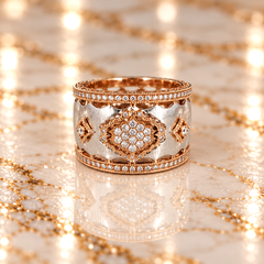 Vitolo 18K White and Rose Gold Diamond Wide Band Ring