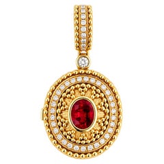 Vitolo 18 Karat Gold Granulato Style Locket Pendant with Diamond and Ruby