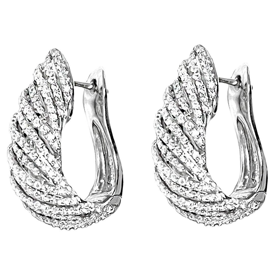 18 Karat White Gold Pave Diamond Earrings For Sale