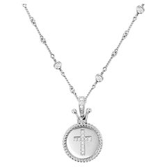 Vitolo 18K Gold Diamond Set Cross Pendant with Crown Bail