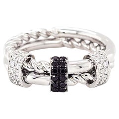 Vitolo 18K White Gold Twisted Harmony Ring with Black & White Diamond Accents