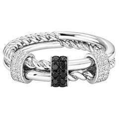 Vitolo 18K White Gold Twisted Harmony Ring with Black & White Diamond Accents