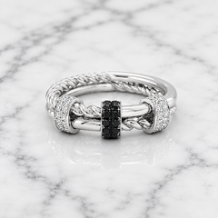 Vitolo 18K White Gold Twisted Harmony Ring with Black & White Diamond Accents