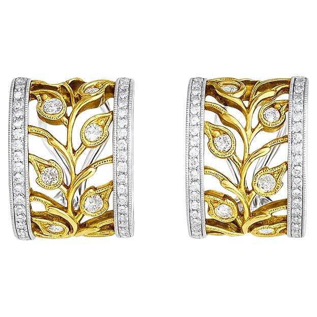 Orecchini a foglia con diamante in oro bicolore 18 carati di Vitolo con clip Omega