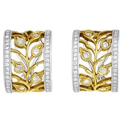 Vitolo 18K Two-Tone Gold Diamond Leaf Earrings with Omega Clips