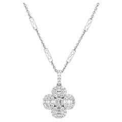 Vitolo 18K White Gold Baguette and Round Diamond Floral Pendant