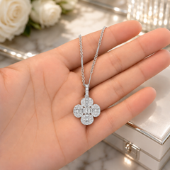 Vitolo 18K White Gold Baguette and Round Diamond Floral Pendant